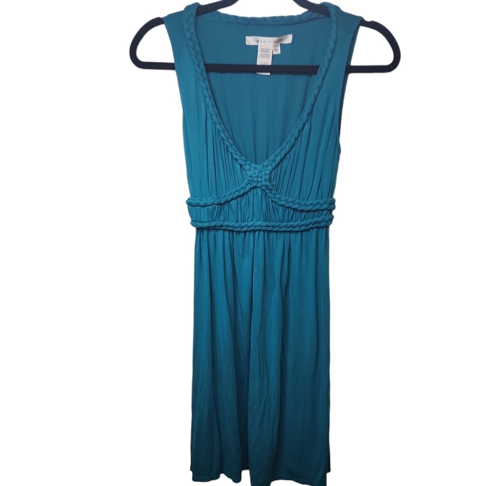 Max Studio Teal Green Pullover Deep V-Neck Dress Size XS